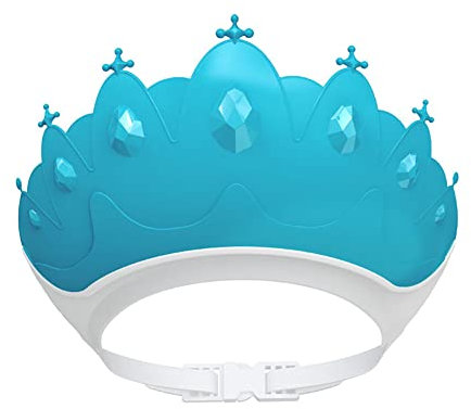 Duschhaube Kinder Baby Verstellbare Shampoo Schutz,Krone Haare Waschen Kinderschutz Schild Shampoo Schutz Baby-Visier,Shampoo Bade Bad SchüTzen Weiche Kappe Hut für Augen, Ohren und Gesicht, Blau