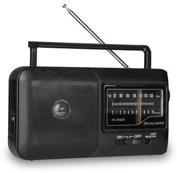 Caliber Retro Radio FM mit Batteriebetrieb – Tragbares Vintage Radio mit Kopfhöreranschluss, UKW-Empfang, Handgriff & Teleskopantenne für Zuhause, Outdoor & Camping