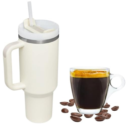 40 Oz Stainless Steel Vacuum Insulated Tumbler, Tumbler with Handle and Straw Lid, Insulated Travel Mug Coffee Cup Water Bottle Reusable Stainless Steel Insulated Cup for Car Holder Travel