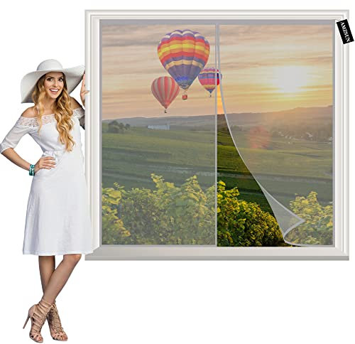Magnetic Fly Screen Window Grey 165x230cm Magnetic Window Screen Mesh Curtain with Magnets Hands Free for Window and Door Full Frame