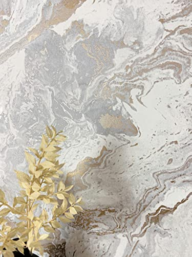 Newroom Vliestapete Braun Marmoroptik Glamour Tapete Wohnzimmer | Metallischer Goldschimmer, fließende Adern, Stoffoptik, Grau-Weiß mit Goldbraun-Akzenten, Mustertapete, Wandtapete, Büro