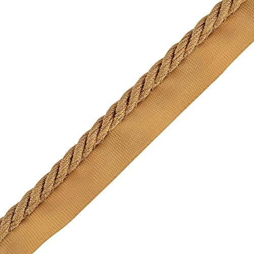 Discount Fabrics Flange Cord - 19mm Cotton Piping for Sewing, Cushions, Upholstery Ribbon Flanged Trim Cushion Thread Plait Furnishing (Antique Gold, 5m)