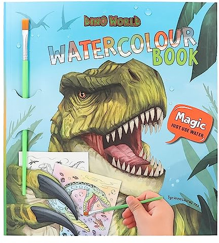 Depesche 12578 Dino World - Watercolour Book, Malbuch inkl. Pinsel und 15 Pferde-Motiven zum Bemalen mit Wasser