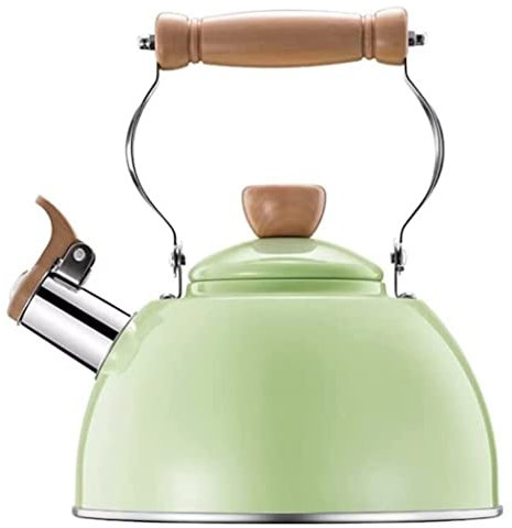 Wasserkessel Pfeifkessel Aus Edelstahl 304 Mit Griff, Herdtopfpfeife, Teekessel, Verbundboden Flötenkessel (Color : Grün, Size : 2.5L)