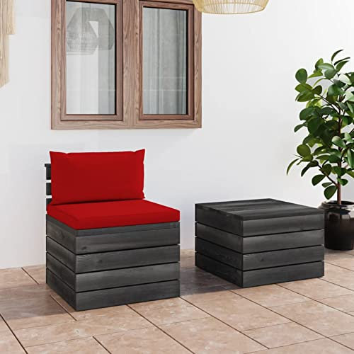 Homgoday 2-teiliges Gartensofa-Set auf Paletten mit Kissen aus massivem Kiefernholz, Schlafsofa, Wohnzimmer, Sofa, modernes Sofa, Outdoor-Möbel, Gartensofa