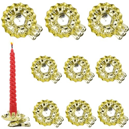 Portavelas con clip plateado para árbol de Navidad, clips de metal para velas de Navidad, fiesta de cumpleaños, candelabros, juego de 10 piezas (forma de escamas de pez, dorado)
