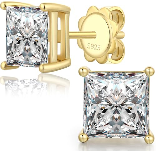 Herren Gold Ohrringe mit Diamant Ohrstecker - Damen Vergoldet Zirkonia Stecker 8mm