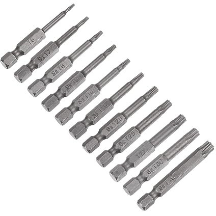 QUARKZMAN 12PCS T5-T40 Torx Seguridad Destornillador Barrena Juego S2 Acero Magnético Manipulaciones Resistente Estrella Conductor Taladro Barrena 2 Largo 1/4 Hexagonal Vástago
