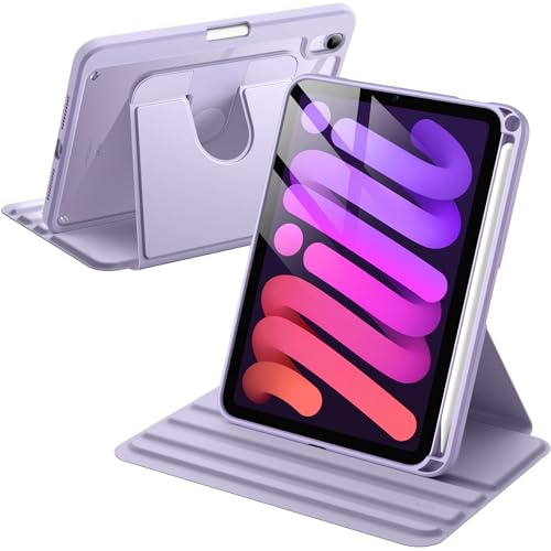 JETech Drehbare Hülle für iPad mini A17 Pro/6. Gen, Violett | Für 8,3 2024/2021 Modell, 360° Drehständer, Transparente Rückseite, Auto Schlafen/Wachen, Stifthalter, Vollschutz
