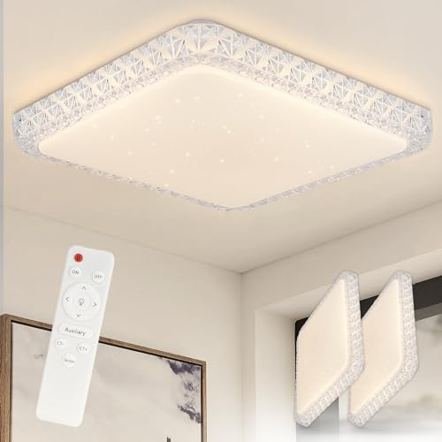 ZMH Deckenlampe LED Deckenleuchte Schlafzimmer - 2ER Schlafzimmerlampe | Dimmbar mit Fernbedienung 30CM Deckenbeleuchtung Kristall 32W Küchenlampe Modern Flurlampe Eckig für Wohnzimmer Küche Flur