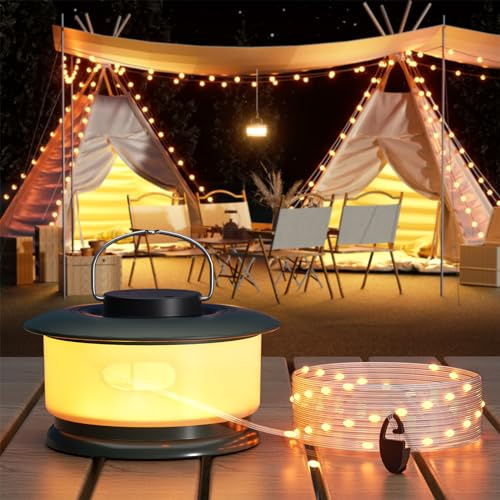 Hokone Camping-ljusslinga, varm vit ljusslinga för utomhusbruk, 4-i-1 campinglampor, lykta, USB uppladdningsbara campinglampor för trädgården (32,8 fot)