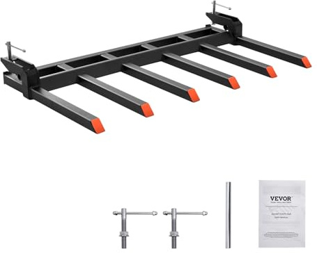 VEVOR Pince fourches à débris, 60, capacité 2000 kg, pince robuste sur fourches à palettes, accessoires de godet de chargement tracteur compact pour nettoyer débris de membres tombés, déchets de cour