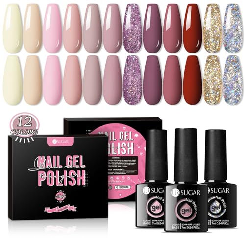 UR SUGAR UV Gel Nagellack Nudefarben Rose, Nagellacks Rose Gel Nagellack Gellack UV Farbgel Set Starter Sets für Nagelstudio Nagel Set mit Geschenkbox Maniküre Set
