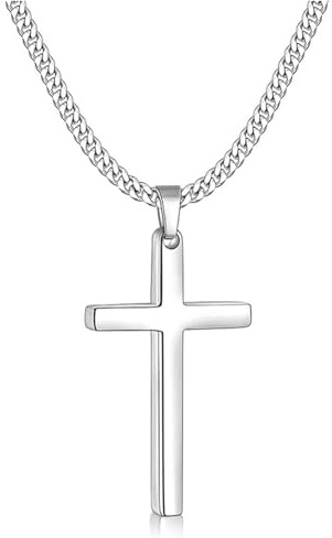 Zinvefa Kreuz Kette Herren Edelstahl Anhänger Kreuz Halskette Silber/Schwarz/Gold,Anhänger 15 * 28mm - 50 * 30mm