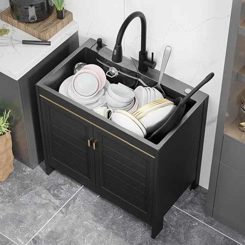 Évier de Cuisine Inox Autoportant Extérieur Évier De Jardin avec Robinet Evier 1 Bac, Évier de Cuisine avec Meuble Evier Exterieur de Jardin pour Cuisine, Restaurant, Garage,68x45x80cm