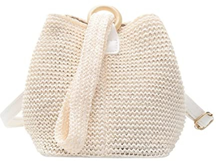 MEIZHITU Korbtaschen Damen Gehäkelte Clutch Handtasche Strohwebung Crossbody Umhängetaschen Handgelenk Abend Geldbörse Tasche Sommer Strandtasche Partytaschen Sommer Strand Geldbörse(Color:B)