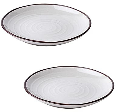 NBHDEK Keramik-/Nudel-/Obst-/Vorspeisen-/Dessertteller, 20,3 cm, mit braunem Rand, Festtagsteller, Weihnachtsteller, 2er-Set, Weiß