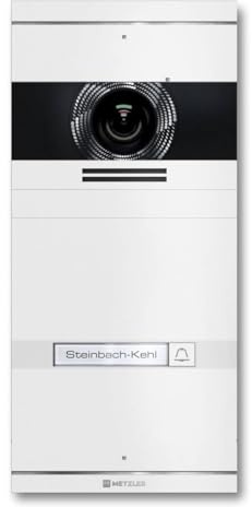 Metzler VDM10 2.0 Video Sprechanlage mit Türöffner (Stromversorgung) & Namensschild - Anschluss 2-Draht - Türsprechanlage mit HD-Kamera, für 1 Familienhaus, in Weiß aus V2A Edelstahl