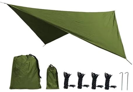Zeltplane Camping Zelt Tarp wasserdichte Plane Zelt Schatten Outdoor Camping Hängematte Regen Fliegen UV Garten Markise Baldachin Sonnenschirm Ultraleicht 350x280cm(Green 01)