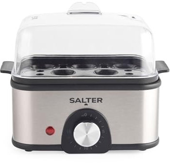 Salter Electric Multi Egg Boiler, 8 Egg Capacity Cooker, Great for Soft Dippy, Hard and Poached Eggs, Includes Measuring Cup, Removable Egg Rack and 2 Poaching Trays, Compact, 500 W, Silver, EK6213