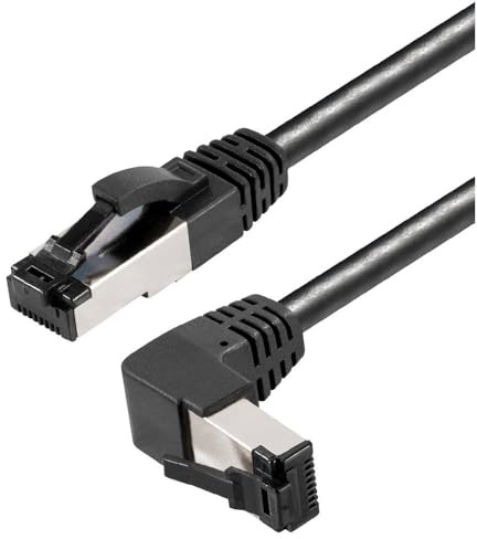 MAXTRACK TI49-3L RJ45 Netzwerkkabel, Patchkabel CAT 8.1 S/FTP 3 m Schwarz 90° nach oben gewinkelt, ammoniakbeständig, E
