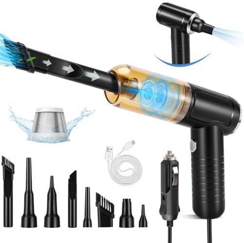 Barley Direct 2024 Letzte Version Autostaubsauger, 25000pa Kabellos Handstaubsauger Akku,Mini Staubsauger 12V DC 2.05 M Kabel für ZigarettenanzüNder 6000mAh Handsauger Nass & Trocken für Den Auto Haus