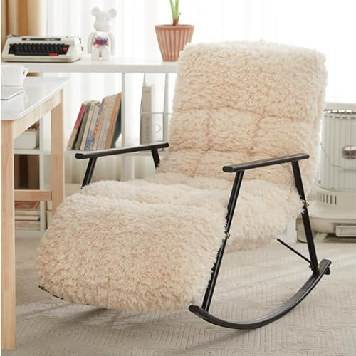 Moderner Schaukelstuhl mit Teddy, gepolsterte Seitentasche, Kinderzimmer, Stillstuhl für Wohnzimmer, Schlafzimmer, Büro, schwarze Beine
