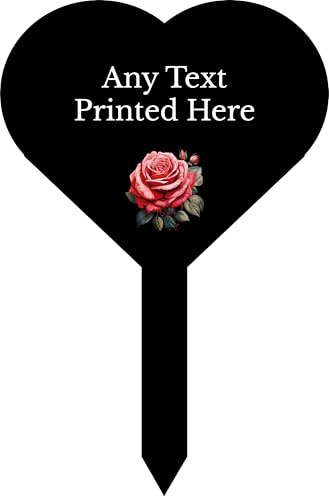 1stclassgifts Personalised Any Text Rose Heart Stake Spike Marker Tree Marker Garden Sign Selection Of Colours Available (UV PRINTED) (Black)