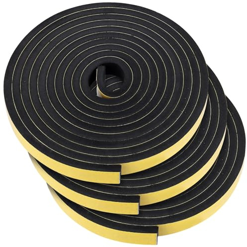 JIEHIN 3 Stück 5m Moosgummi Dichtungsband Selbstklebend, 10mm(B) x 6mm(D) Moosgummi Dichtband Schwarz, Tür Dichtungsband Selbstklebend für Fensterdichtung Türdichtung