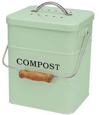 ayacatz Stainless Steel Compost Bin for Kitchen Countertop Compost Bin,1 Gallon, Kitchen Trash Can -Includes Charcoal Filter,Compost with Lid-Green