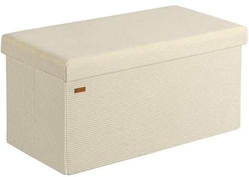Casaria® Sitzbank mit Stauraum Beige Cord Faltbar Sitzbank 300kg Belastbar 76x38cm Truhe für Wohnzimmer Schlafzimmer Flur Diele Truhenbank Bank