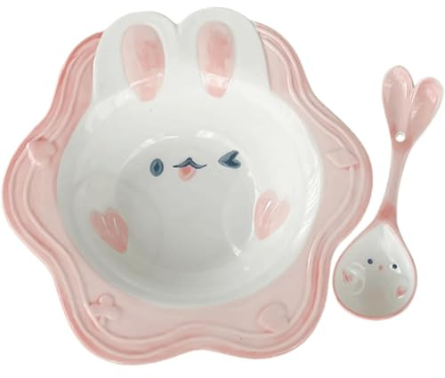 OZLMBERN Ceramic Bowl and Dish Set Cute Rabbit Plate for Home Use Salad Bowl Soup Bowl Underglaze Colored Tableware