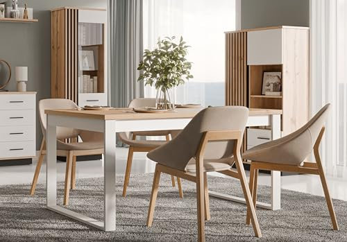 Design Esstisch Tisch DC-4 Eiche Wotan - Weiß matt ausziehbar 160/200 / 240