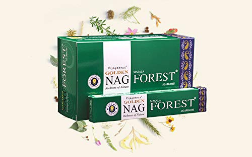 Golden Nag Verschiedene Düfte Original aus Indien Handgerollt Meditation Entspannung Aromatisch GRATIS Räucherstäbchen Halter (Forest, 12)