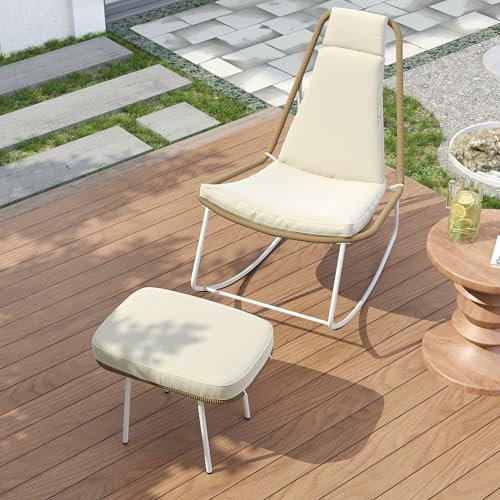 Merax Schaukelstuhl-Set Balkonmöbel-Set Loungesessel für den Außenbereich für Terrasse, Garten & Balkon