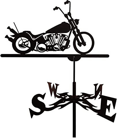 Banderuola segnavento per cortile, banderuole, indicatore di direzione del vento, con statuetta di gallo, pratica, stile vintage, scena di fattoria, casa, giardino, artigianato, ornamenti(Motorbike)