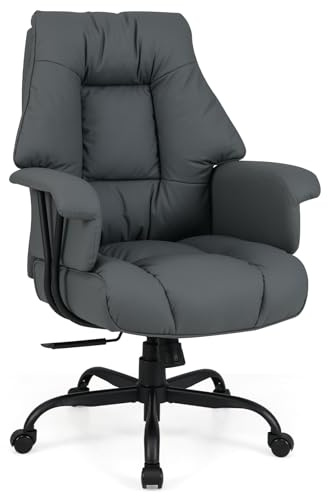 COSTWAY Ergonomic Office Chair, High Back PU Leather Swivel Computer Chair with Spring Cushion Seat and Tilting Backrest, Heavy Duty Task Executive Rolling Gaming Chairs for Home Office (Gray)