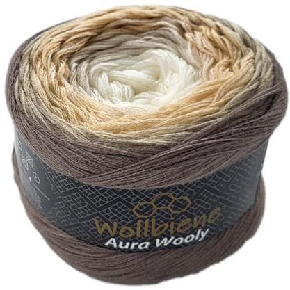 Wollbiene Aura Wooly Farbverlaufsgarn 200g - 700m - 4 Fädig gefacht Bobbel Strickwolle Häkeln Bobbel Wolle Farbverlauf, Strickwolle Mehrfarbig (209 taupe twist)