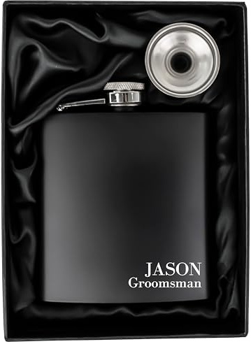 Flasque personnalisée pour garçons d'honneur – Cadeau de mariage gravé personnalisé pour garçons d'honneur, témoin, marié | Bouteille en acier inoxydable de 170,1 g – Souvenir élégant pour les