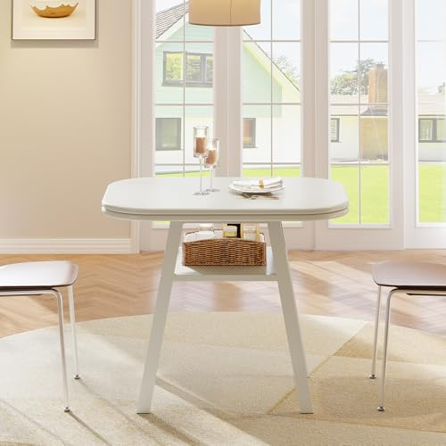 Tribesigns Esstisch 80x60CM Küchentisch Esszimmertisch Klein,für 4 Personen,mit Ablagefach und Metallrahmenbeinen für Esszimmer, Küche, Wohnzimmer, Haus, Wohnung, platzsparend, weiß