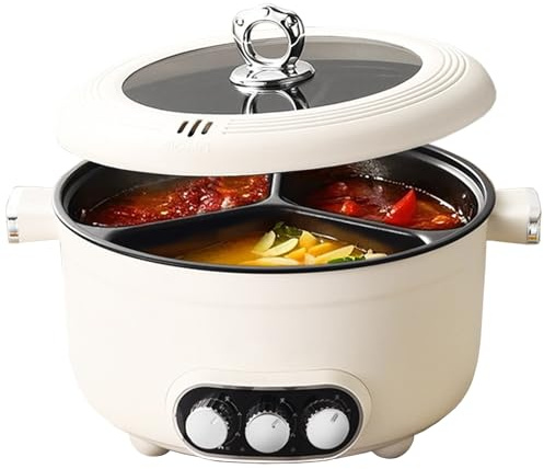 Kensbro Eléctrico Hot Pot, 5.3L Cacerola Eléctrica, 1000W Sartén Multifuncional Antiadherente con Calentamiento Rápido y 3 Compartimentos, Olla Eléctrica Portátil para Freír Ramen Fondue Sopa