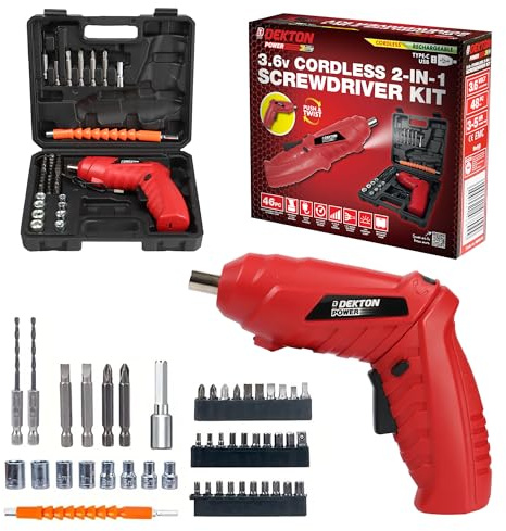DEKTON VDE Cordless 3.6v Li-Ion Mini Electric Screwdriver Set – 48pcs with USB-C Rechargeable Battery, 200rpm, Led Light, 1/4 Quick Release Chuck, Storage Case & Flexible Shaft