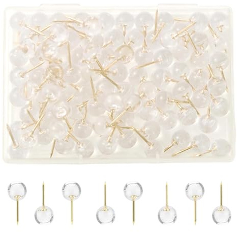 Livawnd 100 Pcs Clear Push Pins with Storage Box - Transparent Drawing Pins Thumb Tacks for Pinboard, Cork Board, Notice Board, School & Office Use