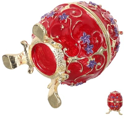 VANZACK Russian Enamel Egg Jewelry Box Vintage Hand Painted Hinged Metal Trinket Case Small Ring Organizer Easter Decor Collectible for Tabletop Display
