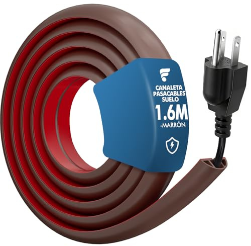 shinfly 1.6m Canaleta Cables Suelo, Canaleta Cables Pared Adhesivo | Canal de Protección de Cable de PVC, Cubre Cable para Hogares, Oficinas y Almacenes, Marrón 12mm(A) x 10mm(A)