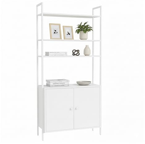 Relaxdays Bücherregal, HxBxT: 159,5 x 60 x 24 cm, 6 Fächer, Regal mit Unterschrank, MDF & Metall, Standregal, weiß