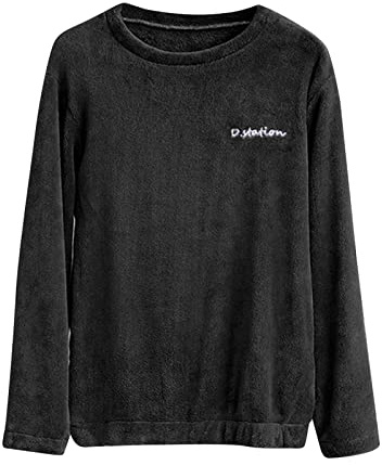 Générique Elegant och elegant rundhalsad tröja för dam - blå tröja för dam brett utbud av färger toppar vår höst tröja bekväm tröja ren färg sweatshirt toppar hem toppar, svart, One Size