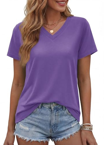 TACVASEN Magliette Donna Manica Corta Cotone Collo V Top Casual T Shirt Base Maglietta Donna Estiva Maglia Scollo a V vestibilità Regolare
