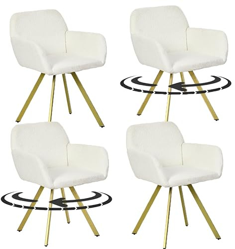 Xinyvee Esszimmerstühle 4er Set Drehbar Beige Boucle Stühle Esszimmer 4er Set mit Armlehne Gold Beine Moderner Polsterstuhl Sessel Wohnzimmer für Esstisch 4 Stück