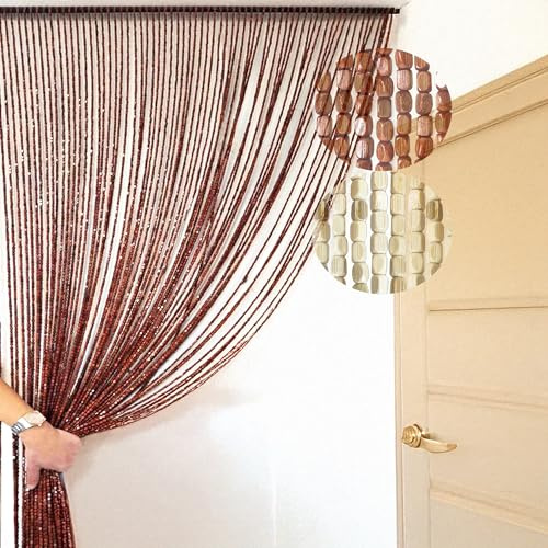 Home Tresor Tenda Antimosche con Perline in Legno Naturale e Bambù, Moschiera Divisorio Sospeso Interni Esterni, Protezione da Insetti e Zanzare per Porte Finestre Balcone Camper - 100x220, Caffè